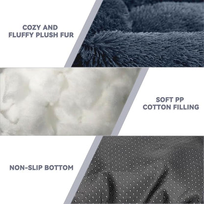 37 Inch Large Dog Beds for Small Medium Large Dogs, Comfy Pet Bed with Sides, Anti Anxiety Fluffy Dog Cuddler Beds, Rectangle Calminging Bed, Blue Grey