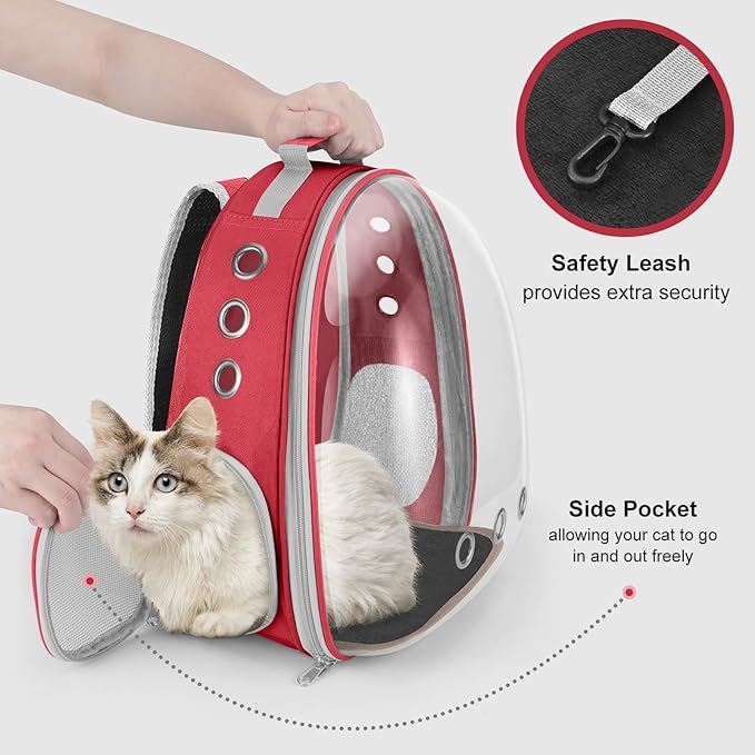 Cat Carrier Backpack Portable Pet Travel Solution Pet Carrier Dog Carrier Backpack Bag Space Capsule for Small Medium Cat Puppy Dog Travel Hiking Walking Camping Up to 17Lb (Red)