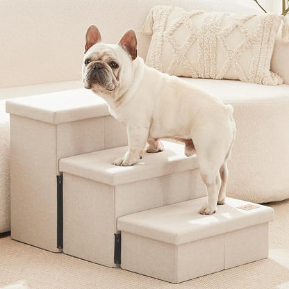 Love's cabin Dog Stairs for Small Medium or Large Dogs with Storage and Adjustable Steps 3-Step Gray 200 lbs,