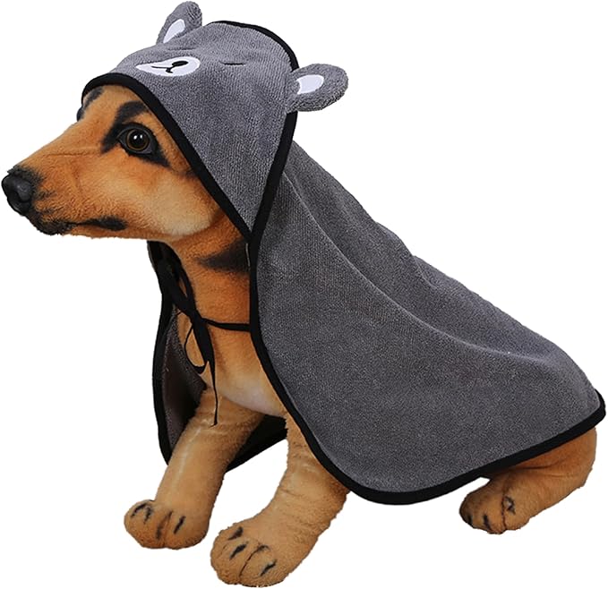 Goclothod Pet Hooded Bath Towel Puppy Drying Bath Towel Absorbent Bathrobe Warm Blanket Grey