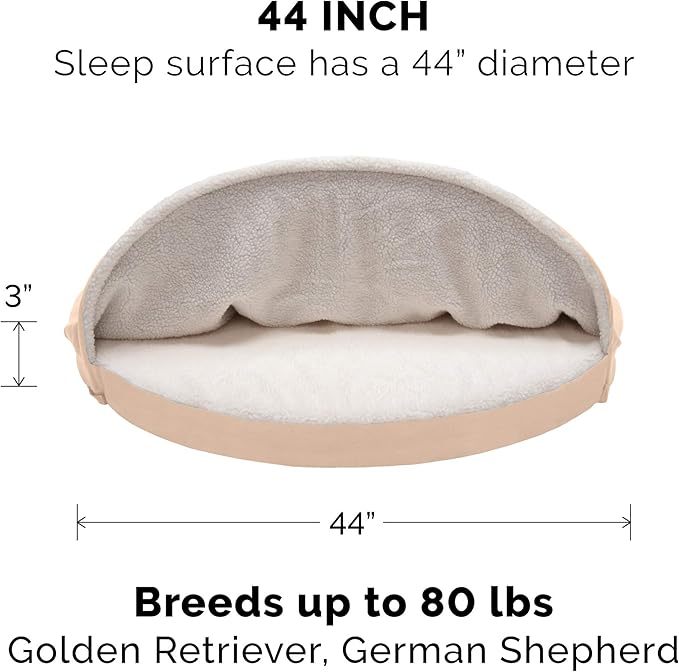 Furhaven 44" Round Memory Foam Dog Bed for Large Dogs w/ Removable Washable Cover 80 lbs 44-inch