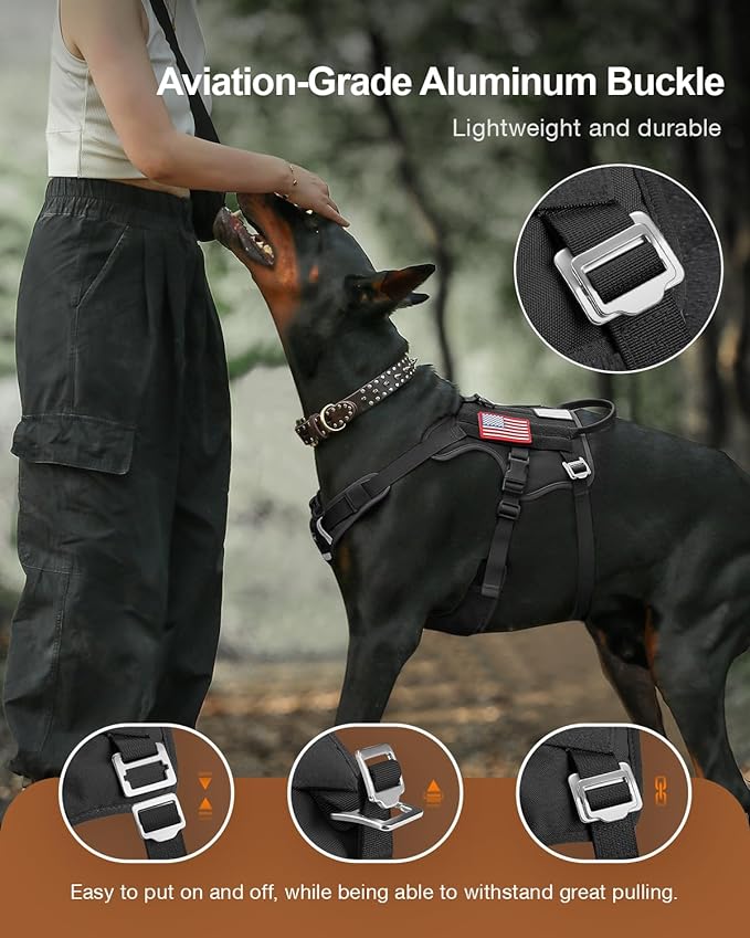 FAYOGOO Tactical Dog Harness for Large Dogs - Mesh Breathable Dog Harness Escape Proof with Handle - No Pull Military Service Dog Vest with Removable Patches for Walking,Training,Hiking