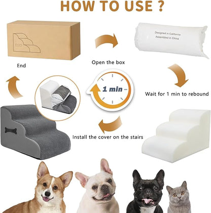 Dog Stairs Ramp for Beds 3-Tiers Dog