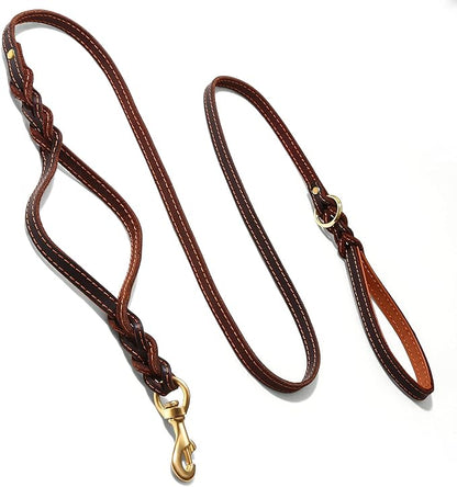 Guiding Star Double Handle Leather Dog Leash 6ft 6 Foot 5/8", Brown)