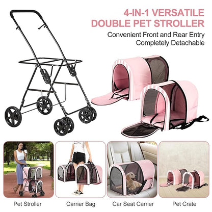 Double Pet Stroller for Dogs and Cats with 2 Detachable Carrier 4 Wheels,