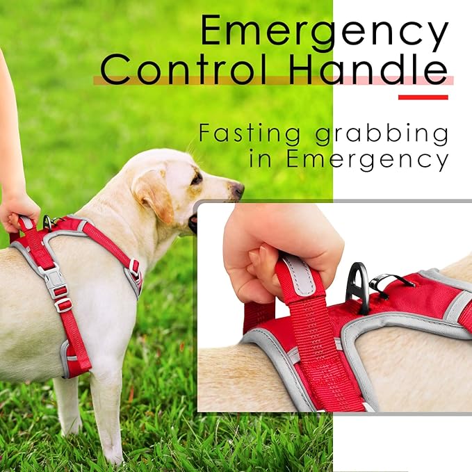 ThinkPet No Pull Harness Breathable Sport Harness with Handle-Dog Harnesses Reflective Adjustable for Medium Large Dogs,Back/Front Clip for Easy Control M Dark Red