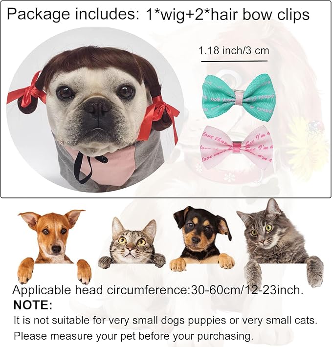 Funny Dog Wig Pet Costumes, Kediciz Cat Costume Synthetic Hairpiece Cosplay Wigs, Headwear for Halloween Christmas Festivals Party Decor, Fancy Dress,Adjustbale Size,Coffee Brown for Braid