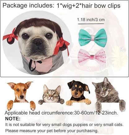 Funny Dog Wig Pet Costumes, Kediciz Cat Costume Synthetic Hairpiece Cosplay Wigs, Headwear for Halloween Christmas Festivals Party Decor, Fancy Dress,Adjustbale Size,Coffee Brown for Braid