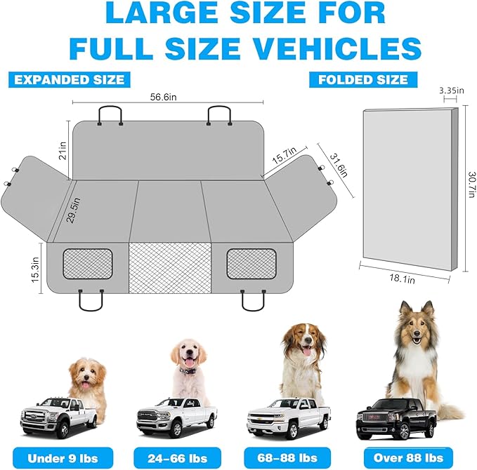 LIBERRWAY XL Dog Seat Extender for Trucks Back Seat F150/RAM1500/Silverado L-SUVs