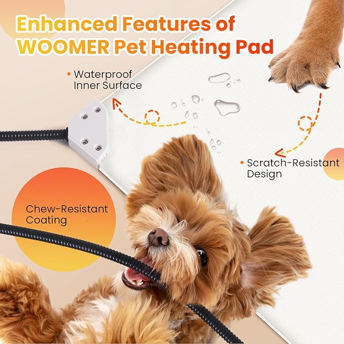 WOOMER Pet Heating Pad for Cats and Dogs, Includes Two Covers, Heated Bed with Steel-Wrapped Cord, Waterproof and Chew-Resistant, 18”×18” M Size for Cats, Small Dogs, Chicks, and Rabbits