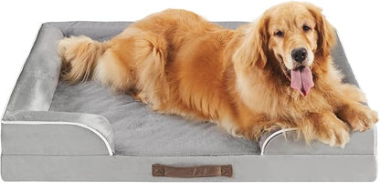 XL Orthopedic Dog Couch Bed for Large Size Dogs, XLarge Sized Memory Foam Pet Beds with Washable & Waterproof Cover, Grey