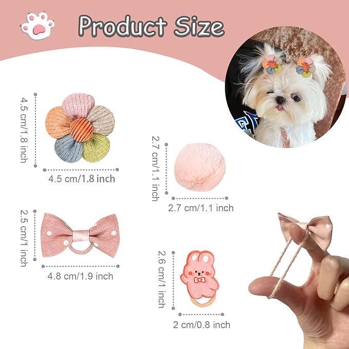 20 Pcs Small Dog Hair Bows with Rubber