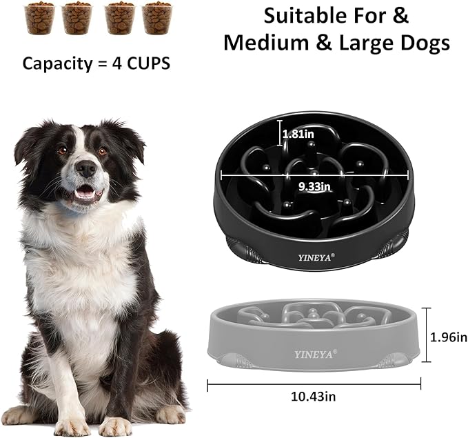 4 Cups Pet Food Bowls for Large Dogs 2Pcs Gray&Black