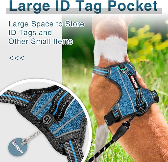 BARKBAY Dog Harness No Pull with ID Tag Pocket - Heavy Duty, Reflective, Easy Control for Large Dogs (Blue/Black,S)