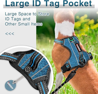 BARKBAY Dog Harness No Pull with ID Tag Pocket - Heavy Duty, Reflective, Easy Control for Large Dogs (Blue/Black,S)