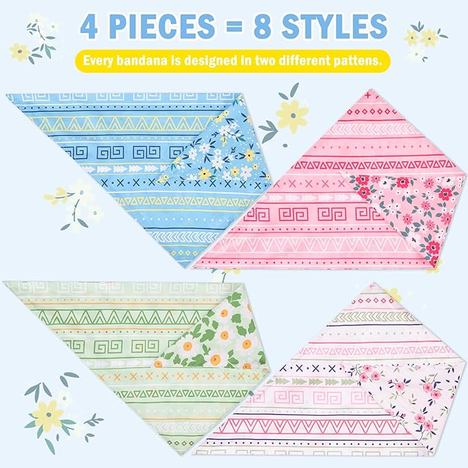 SCENEREAL Summer Dog Bandanas Bulk 4 Pack for Small Medium Large Dogs