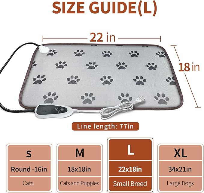 Pet Heating Pad 22x18 in Cat Heating Pads for Cats Waterproof Smart Thermostat Switch