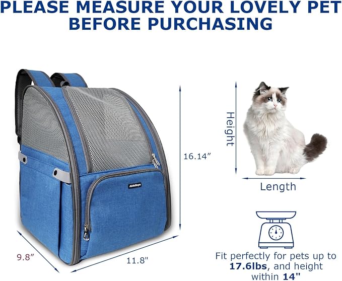 Cat Backpacks for Carrying Cats Pet Backpack Carrier for Small Dogs and Cats, Fully Ventilated Mesh Dog Backpack, Portable Cat Carrier for Travel, Hiking, Blue