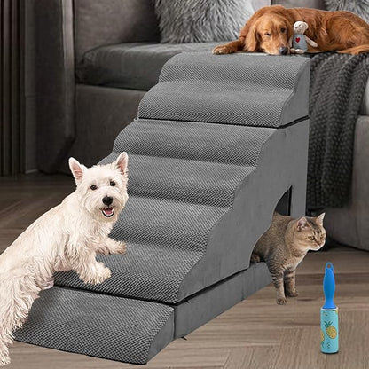 34 inches Dog Steps for High Bed, Extra Wide 7 Tier Dog Stairs/Steps for Small Dogs, Non-Slip Pet Ramp/Ladder for Injured Pets, Older Dogs, and Small Pets