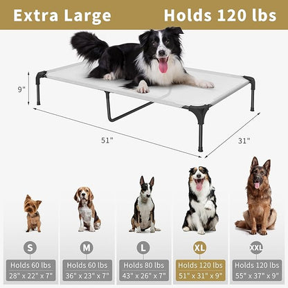 51 Inch Outdoor Dog Beds Large Sized Dog, 9 Inch Tall Cooling Elevated Dog Bed, Raised Dog Bed with Washable Breathable Mesh, No-Slip Feet Durable Pet Cot for Indoor & Outdoor Use, (X-Large)