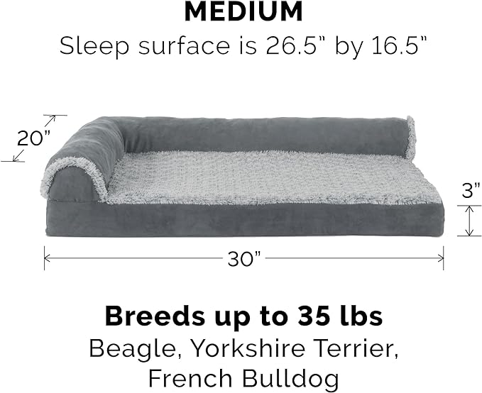 Furhaven Cooling Gel Dog Bed for Medium/Small Dogs w/ Removable Bolsters & Washable Cover 35 lbs