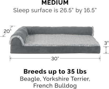 Furhaven Memory Foam Dog Bed for Medium/Small Dogs w/ Removable Bolsters & Washable Cover 35 lbs