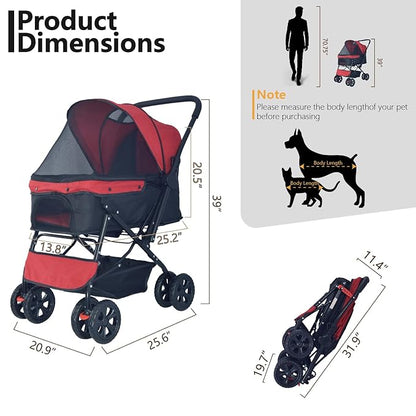 Reversible Handlebar Pet Stroller for Medium Dogs 360 Rotating 2 Security
