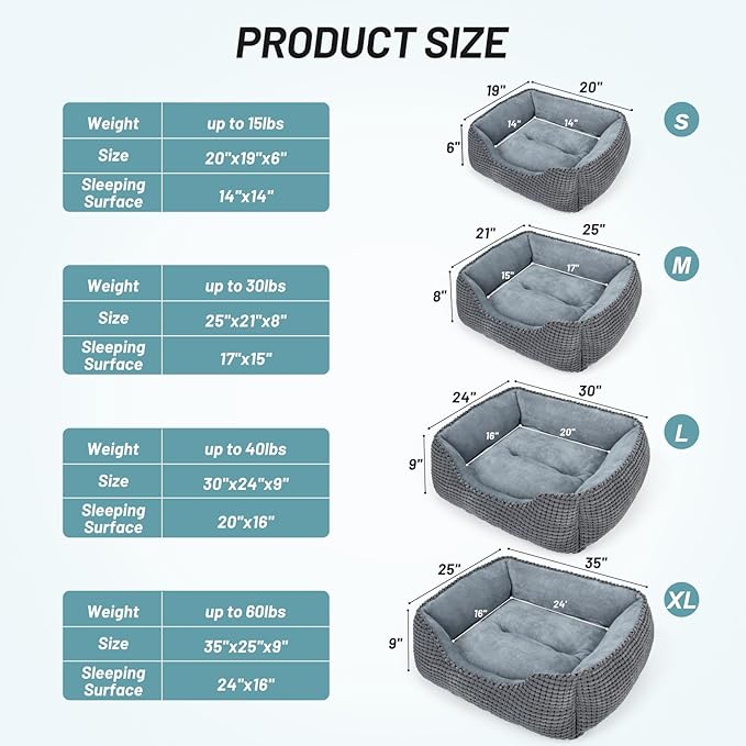 MIXJOY Dog Bed for Large Medium Small Dogs (25'', Grey)