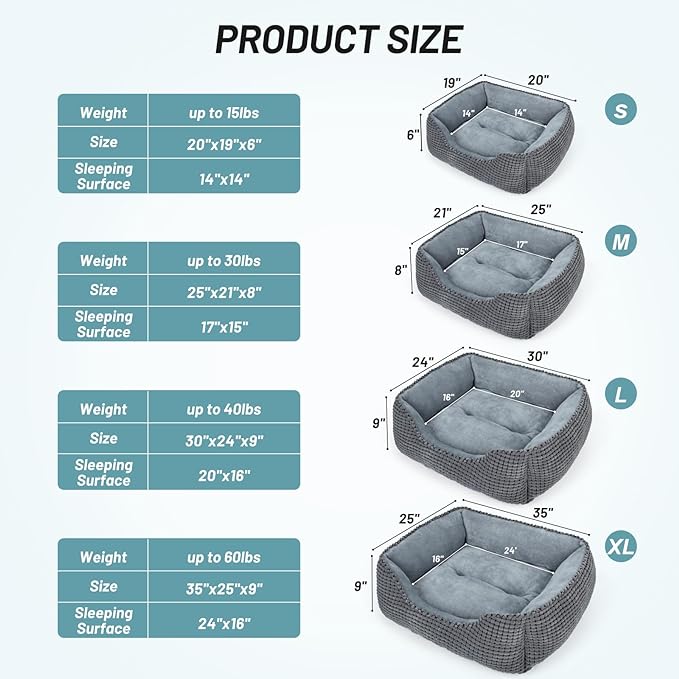 MIXJOY Dog Bed for Large Medium Small Dogs (35'', Grey)