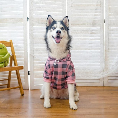 KOOLTAIL Plaid Dog Hoodie Pet Clothes Sweater with Hat and Pocket for Small Medium Large Size Dogs