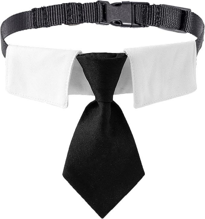 ADOGGYGO Adjustable Dog Neck Tie Collar Dog Collar with Black Necktie Wedding Formal Dog Collars for Medium Large Dogs Pets (Large