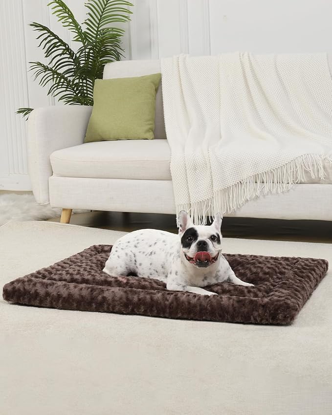 Washable Dog Bed Mat Reversible Dog Crate Pad Soft Fluffy Pet Kennel Beds Dog Sleeping Mattress for Large Jumbo Medium Small Dogs 35 x 22 Inch,