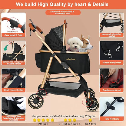 MILA&LOUIS 3 in 1 Folding Pet Stroller 4 Wheels 30lbs, Dog/Cat