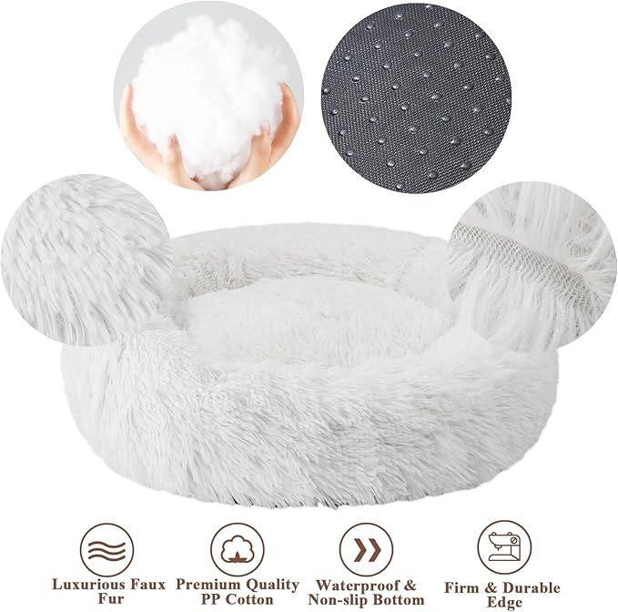 Aurako Cat Bed Dog Bed Round Cushion Pet 28" Milky