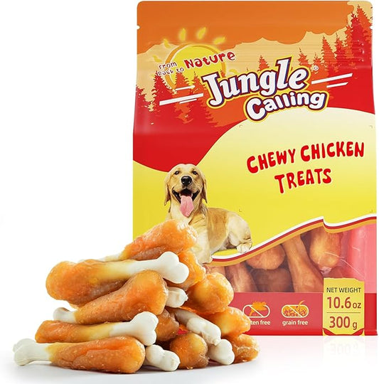 Jungle Calling Chewy Chicken Dog Treats Rawhide Free Real Chicken Calcium Bone, Teeth Clean Breath Fresh Dog Training Treats