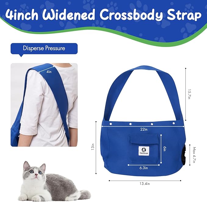 Cat Dog Carrier Sling Soft-Sided Pet Supplies, Hands Free Shoulder Crossbody Pouch Bag Cat Carrying Backpack, Color Blue Size L Pet Tote Holder Nail Trimming Outdoor Traveling for 8-20 lbs