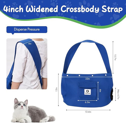 Cat Dog Carrier Sling Soft-Sided Pet Supplies, Hands Free Shoulder Crossbody Pouch Bag Cat Carrying Backpack, Color Blue Size L Pet Tote Holder Nail Trimming Outdoor Traveling for 8-20 lbs