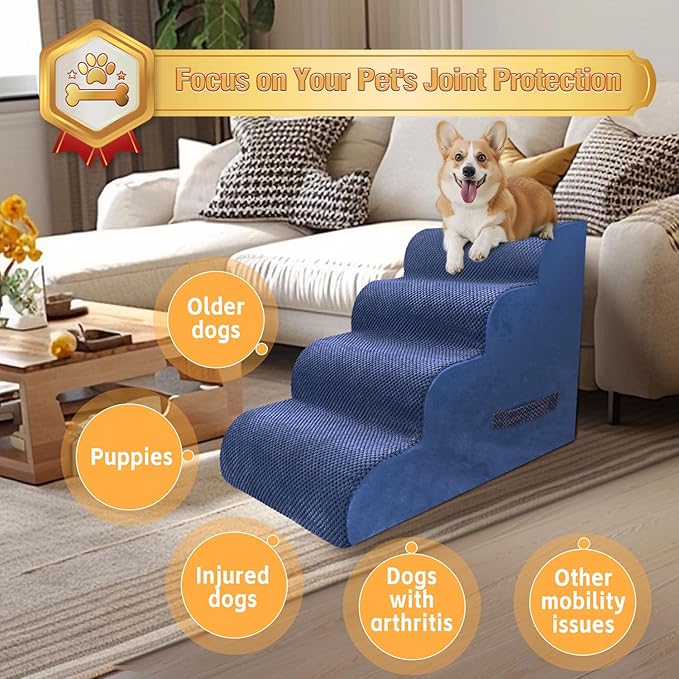 PAWSCART Dog Stairs for Small Dogs 19.6” H 30D Material 4-Step Dog