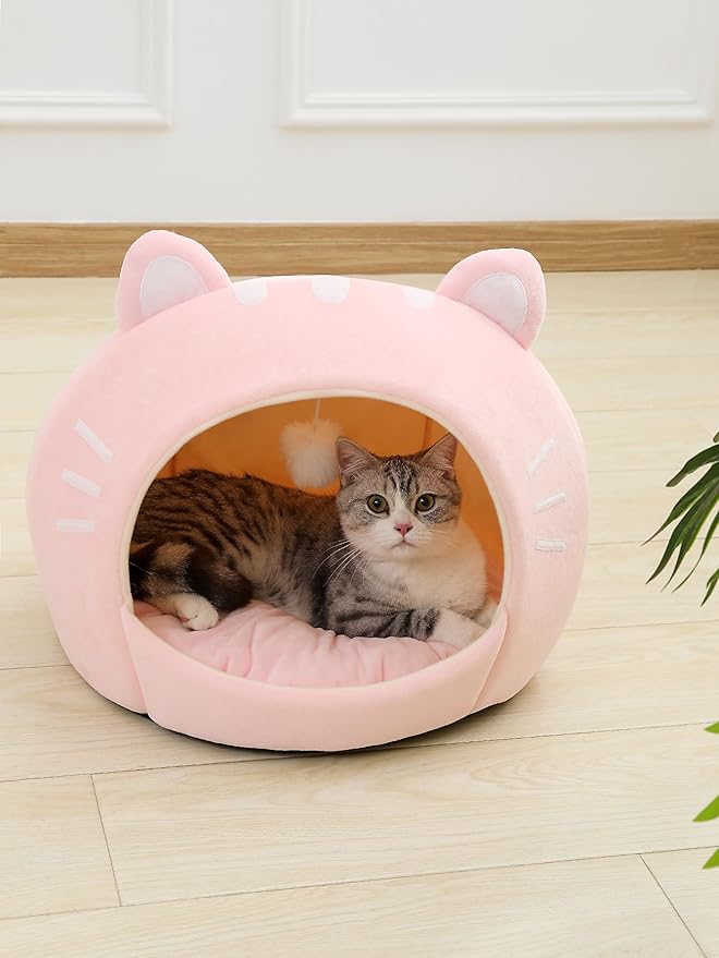 QWINEE Indoor Cat Bed Cave with Removable Cushion