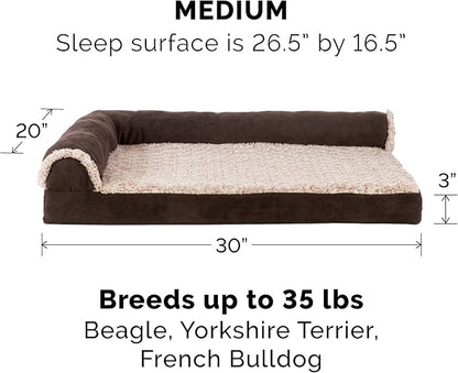 Furhaven Cooling Gel Dog Bed for Medium/Small Dogs w/ Removable Bolsters & Washable Cover 35 lbs