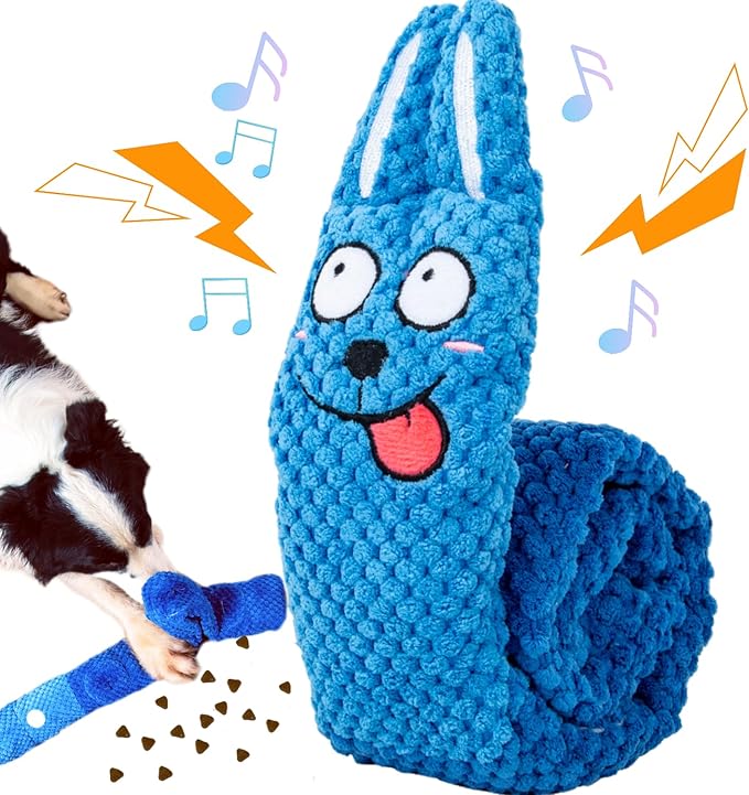 Squeaky Dog Puzzle Toys Interactive Plush Dog Toys Snuffle Mat for Dogs IQ Training Toys Foraging Instinct Training Puppy Toys for Small, Medium, and Large Dogs (Blue Rabbit)