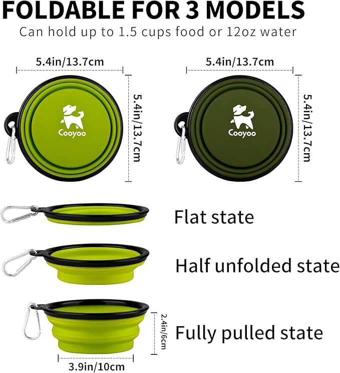 COOYOO Collapsible Dog Bowl,2 Pack Collapsible Dog Water Bowls for Cats Dogs,Portable Pet Feeding Watering Dish for Walking Parking Traveling with 2 Carabiners