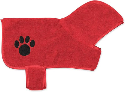 Bone Dry Pet Robe Collection, Embroidered Absorbent Microfiber Bath Robe with Adjustable Closure, for Dogs & Cats, X-Small, Red