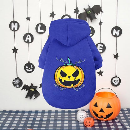 Dog Hoodies Dog Sweater Cat Halloween Hoodies Pet Pumpkin Clothes Dog Fleece Hooded Sweatshirt Puppy Apparel Blue Large