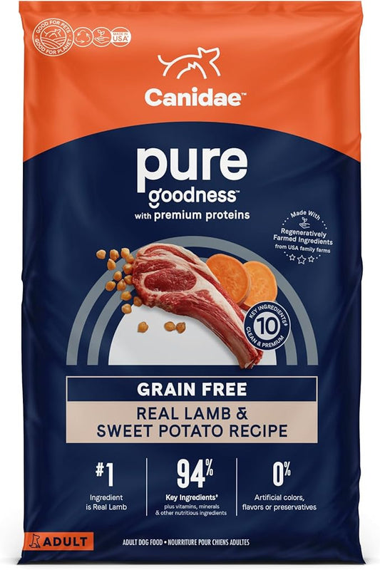 Canidae PURE Limited Ingredient Premium Adult Dry Dog Food, Lamb and Pea Recipe (New look- Real Lamb and Sweet Potato Recipe), 12 Pounds, Grain Free