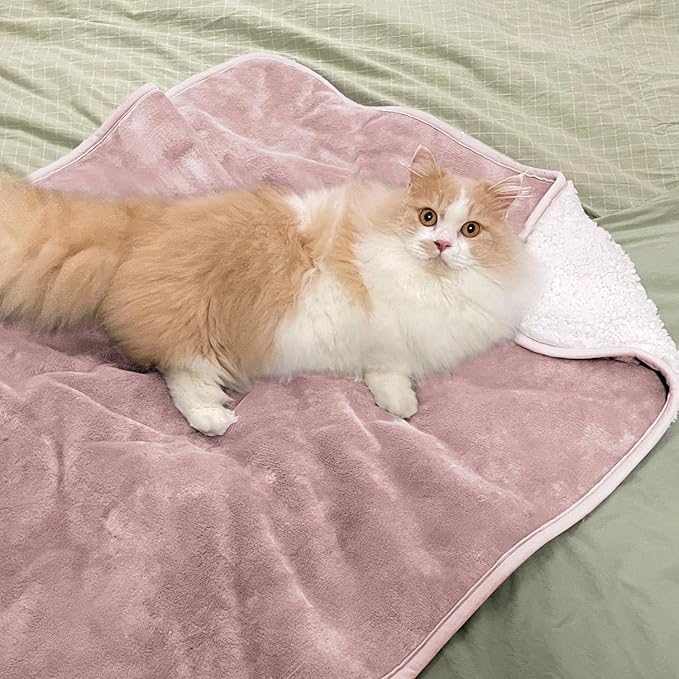 Waterproof Blanket for Bed Couch Sofa, Soft Liquid Pee Proof Pet Blanket for Dog Puppy Cat, Reversible Sherpa Fleece Blanket for Furniture Protector (Dusty Pink, 30x40 inches)