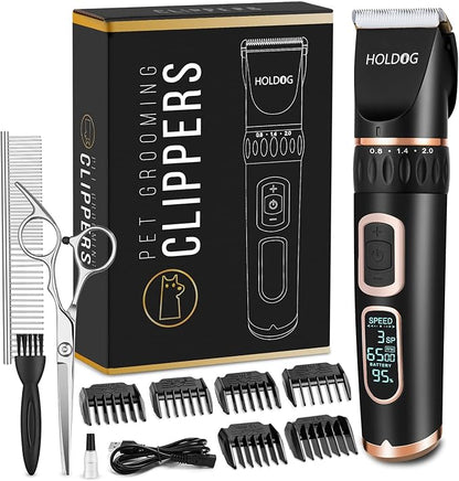 Dog Clippers Professional Heavy Duty Grooming Clipper 3-Speed Low Noise High Power Rechargeable Cordless Pet Tools for Small & Large Dogs Cats Pets with Thick Coats