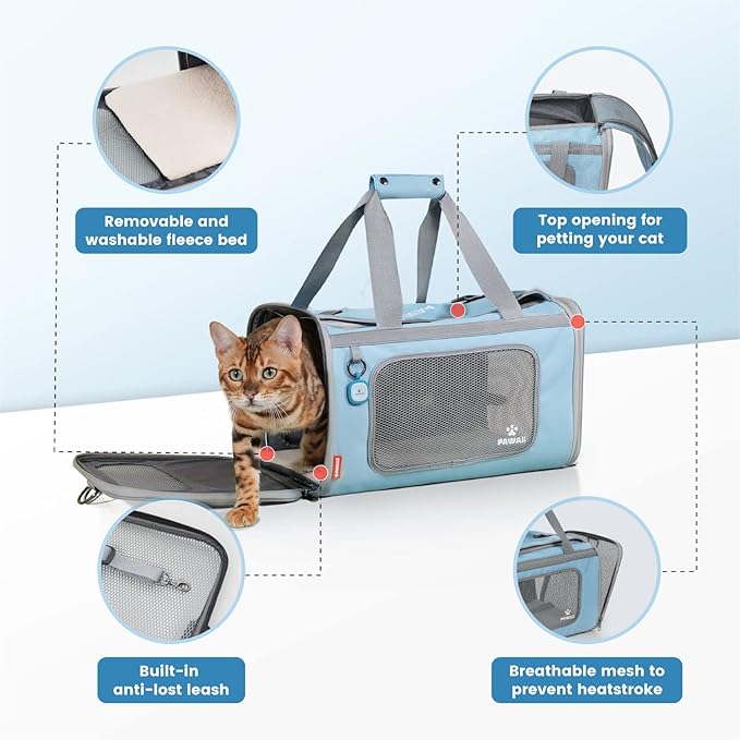 Pawaii Airline Approved Cat Carrier, Cat, Dog Carrier with ID Tag, Collapsible Pet Travel Carrier, Foldable, Protable, Comfortable, Convenient Pet Travel Carrier for Cats and Puppy