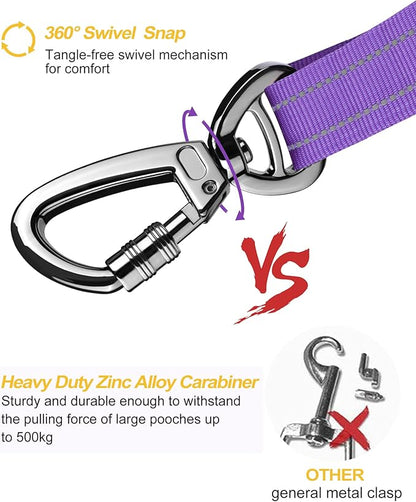 AUBELL Dog Seatbelt, Updated 3-in-1 Pet Car Seat Belt for Dogs, Bungee Dog Car Tether with Clip Hook Latch & Buckle, Heavy Duty Dog Car Harness with Swivel Aluminum Carabiner,Purple