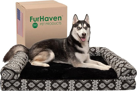 Furhaven Orthopedic Dog Bed for Large Dogs w/ Removable Bolsters & Washable Cover 95 lbs